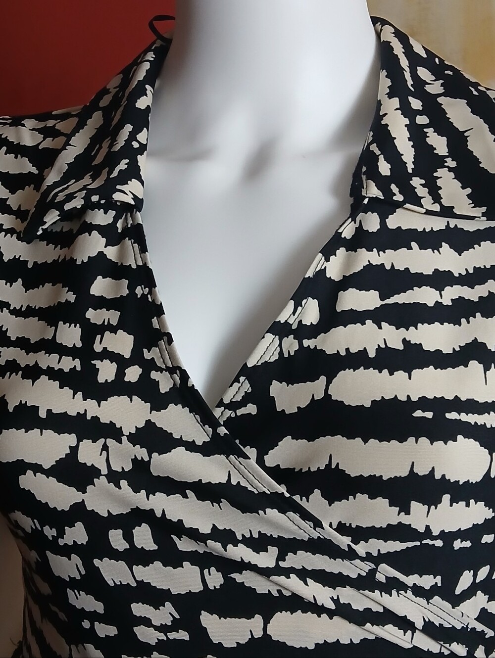 Vintage Black & White Abstract Print Wrap Maxi Dress with Cap Sleeves